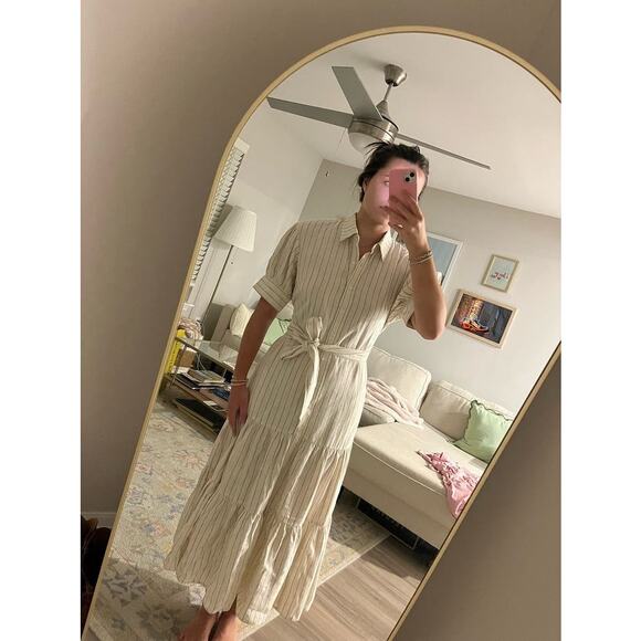 MARISSA WEBB x RTR Off White Collared Neck Tie Waist Linen Short Sleeve Dress 10 - Picture 16 of 16